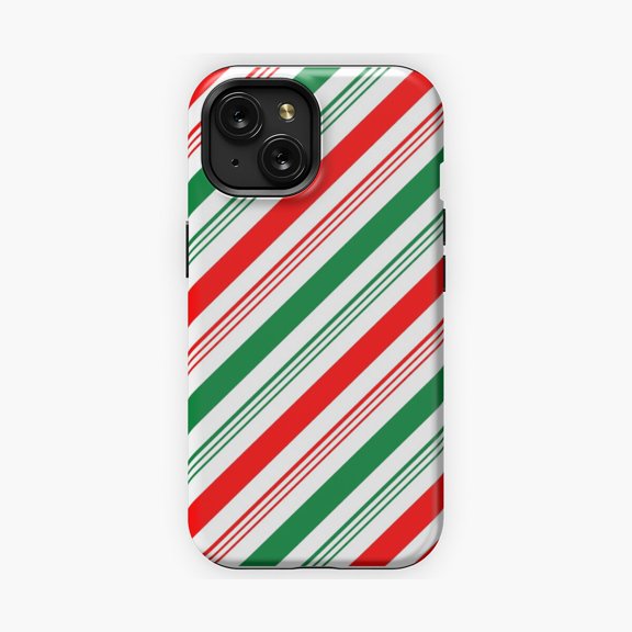 Protective iPhone Case Red And Green Candy Cane Inspired Pattern Phone Case Stripe Sweet Cover IP13/14 Magnetic MagSafe Compatible