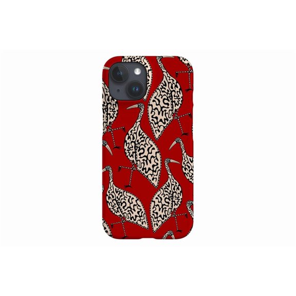 Protective iPhone Case Red Bird Scatter Folk Art Traditional Botanical Avian Shield IP16 Magnetic MagSafe Compatible