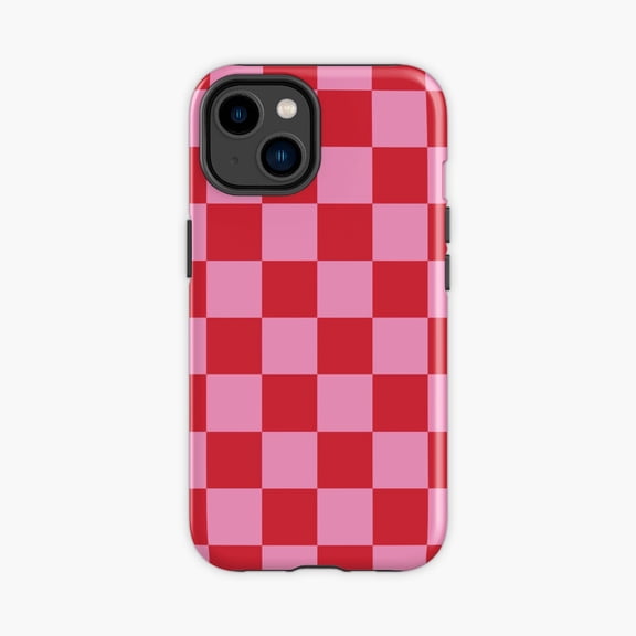 Protective iPhone Case Red Checkered Preppy Pattern Phone Case IP15 Magnetic MagSafe Compatible