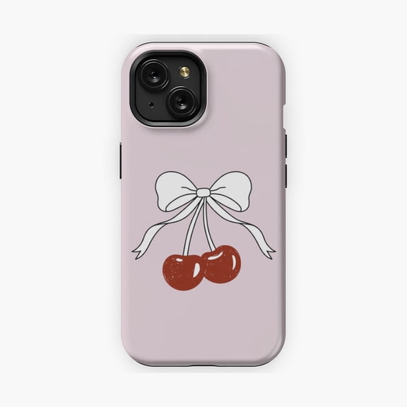 Protective iPhone Case Red Cherries with Bow Pattern Cute Fruit Layout Phone Case IP13/14 Magnetic MagSafe Compatible