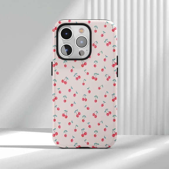 Protective iPhone Case Red Cherry Protective Cell Phone Case Cute Design Girly Cover IP13/14 Magnetic MagSafe Compatible