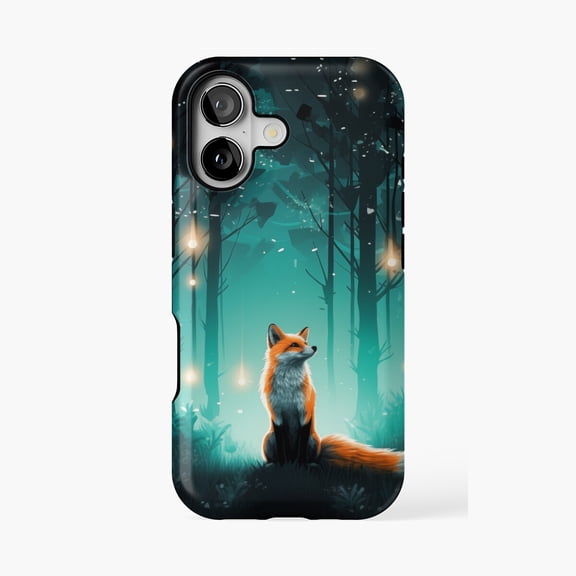 Protective iPhone Case Red Fox Forest Firefly Design Phone Case IP16 Magnetic MagSafe Compatible
