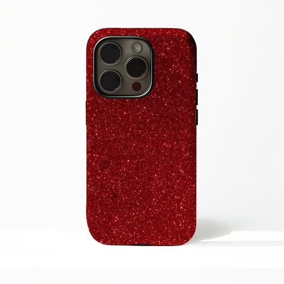 Protective iPhone Case Red Glitter Protective Cell Phone Case Festive Sparkle Cover IP13/14 Magnetic MagSafe Compatible