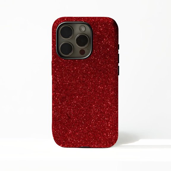 Protective iPhone Case Red Glitter Protective Cell Phone Case Festive Sparkle Cover IP15 Magnetic MagSafe Compatible