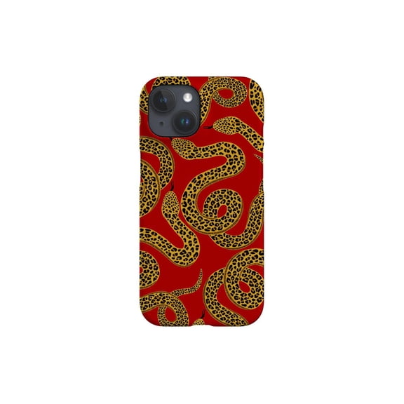 Protective iPhone Case Red Snake Print Serpent Animal Design Ruby Reptile Cover IP13/14 Magnetic MagSafe Compatible