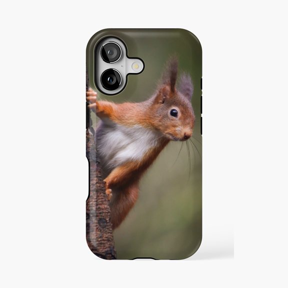 Protective iPhone Case Red Squirrel Clinging To Tree Design Phone Case IP13/14 Magnetic MagSafe Compatible