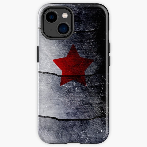 Protective iPhone Case Red Star On Steel Metallic Cybernetic Armor Plate Shield IP16 Magnetic MagSafe Compatible