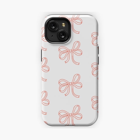 Protective iPhone Case Red White Hair Bow Aesthetic Pattern Phone Case Trendy Graphic Design IP16 Magnetic MagSafe Compatible
