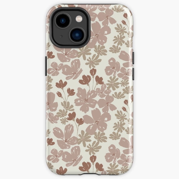 Protective iPhone Case Relaxed Floral Elegance Brown Mocha Mousse Cannoli Heavy Duty Shockproof Hard Shell IP15 Magnetic MagSafe Compatible