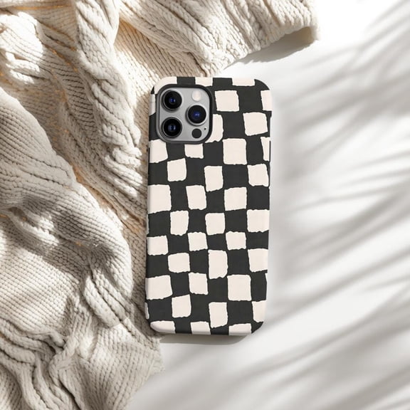 Protective iPhone Case Retro Black And White Checkerboard Cell Phone Case Cute Checker Prints Cover IP13/14 Magnetic MagSafe Compatible
