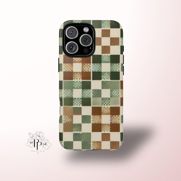 Protective iPhone Case Retro Camouflage Checkerboard Phone Case Old School Camo Slim Cover IP 17Pro Magnetic MagSafe Compatible