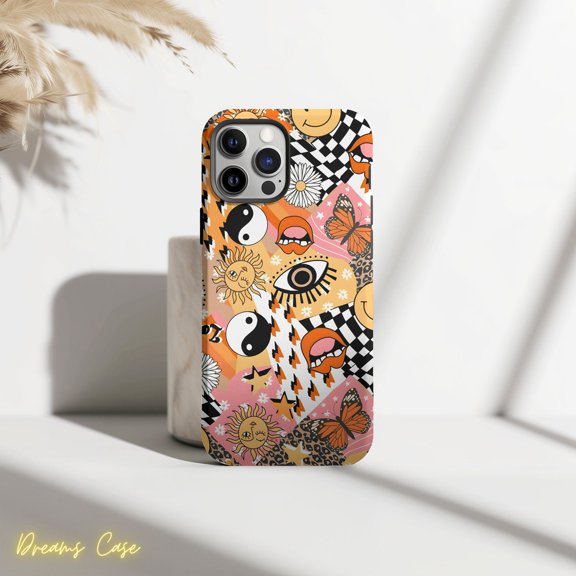 Protective iPhone Case Retro Evil Eye Collage Phone Case Boho Cottagecore Aesthetic IP13/14 Magnetic MagSafe Compatible