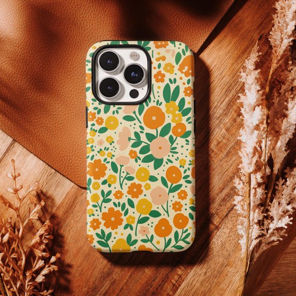 Protective iPhone Case Retro Floral Pastel Wildflower Blooming Summer Prairie Pattern Case IP16 Magnetic MagSafe Compatible