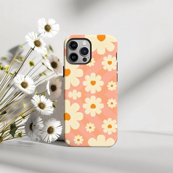Protective iPhone Case Retro Floral Phone Case Seventies Groovy Indie Aesthetic IP15 Magnetic MagSafe Compatible