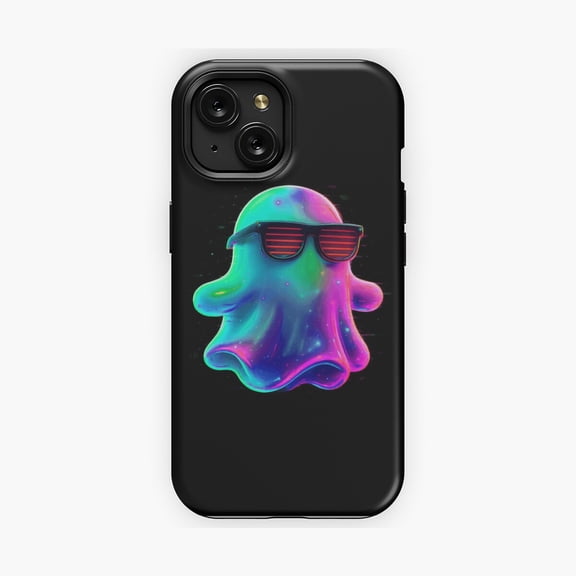Protective iPhone Case Retro Glitched Neon Ghost Phone Case Vaporwave Art Style IP16 Magnetic MagSafe Compatible