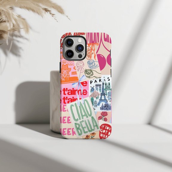 Protective iPhone Case Retro Inspired Collage Cell Phone Case Poster Retro Scrapbook Cover IP16 Magnetic MagSafe Compatible
