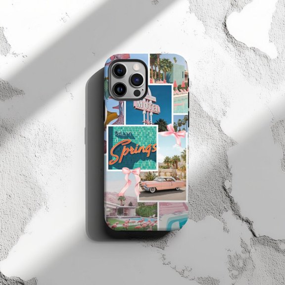 Protective iPhone Case Retro Palm Springs Collage Phone Case Mid Century Modern Aesthetic Cover IP13/14 Magnetic MagSafe Compatible