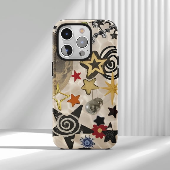 Protective iPhone Case Retro Stars Y2K Collage Protective Cell Phone Case Funky Twinkle Night Cover IP13/14 Magnetic MagSafe Compatible