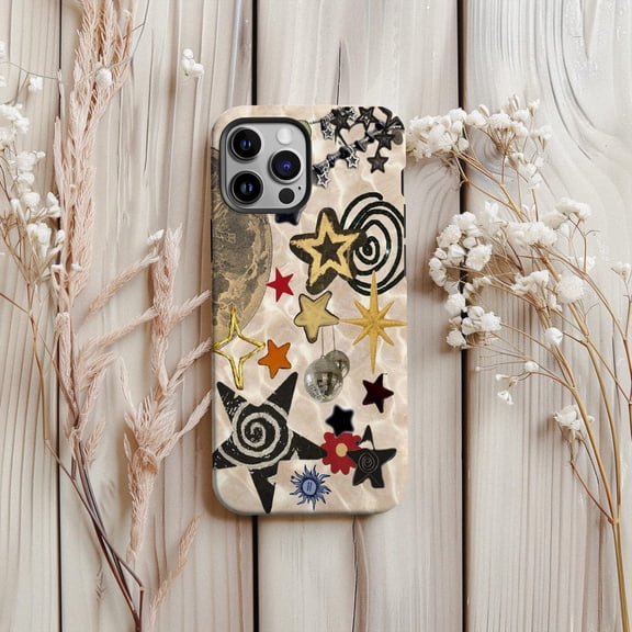 Protective iPhone Case Retro Stars Y2K Collage Protective Cell Phone Case Funky Twinkle Night Cover Style 2 IP13/14 Magnetic MagSafe Compatible