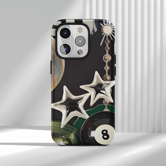 Protective iPhone Case Retro Whimsy Cosmic Collage Protective Cell Phone Cases Star Abstract Funky Cover IP15 Magnetic MagSafe Compatible