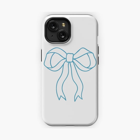 Protective iPhone Case Ribbon Bow Blue Outline Phone Case Chic Elegant Look IP13/14 Magnetic MagSafe Compatible