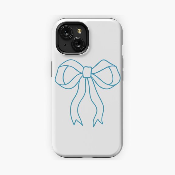 Protective iPhone Case Ribbon Bow Blue Outline Phone Case Chic Elegant Look IP15 Magnetic MagSafe Compatible