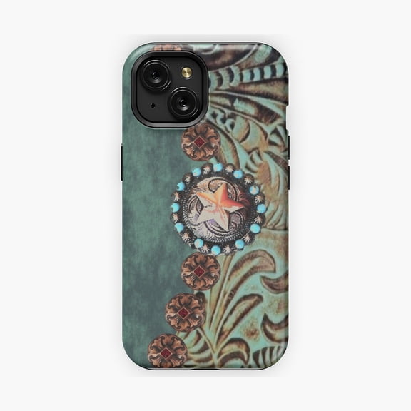 Protective iPhone Case Rustic Cowboy Western Country Teal Green Phone Case IP13/14 Magnetic MagSafe Compatible