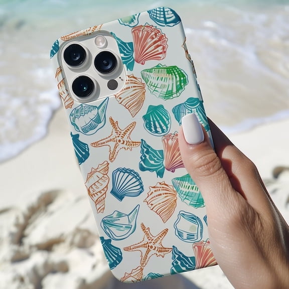 Protective iPhone Case Rustic Sea Shell Collage Phone Case Vintage Tropical Summer Beachy Art IP16 Magnetic MagSafe Compatible