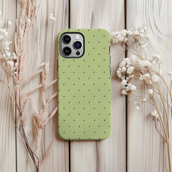 Protective iPhone Case Sage Green Polka Dot Protective Cell Phone Case Soft Girl Cute Design Y2K Cover IP15 Magnetic MagSafe Compatible