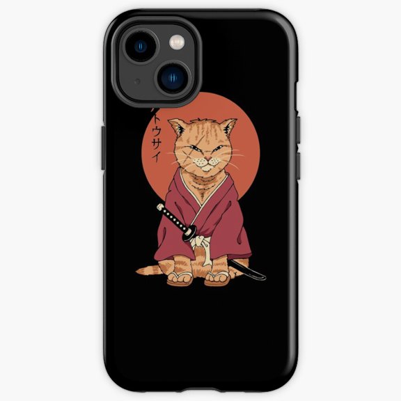 Protective iPhone Case Samurai Ronin Feline Sword Fighter Japanese Graphic Cover IP13/14 Magnetic MagSafe Compatible