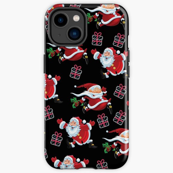 Protective iPhone Case Santa Claus Pattern Seamless Red Miniature Character Icon Grid IP15 Magnetic MagSafe Compatible