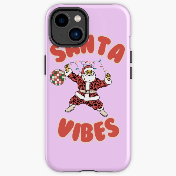 Protective iPhone Case Santa Vibes Trendy Groovy Script Seasonal Slogan Cover IP13/14 Magnetic MagSafe Compatible
