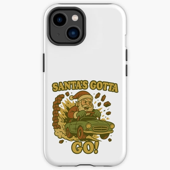 Protective iPhone Case Santas Gotta Go Winter Muscle Car Crash Driving Shield IP13/14 Magnetic MagSafe Compatible
