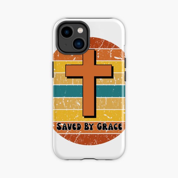 Protective iPhone Case Saved By Grace Retro Cross Phone Case IP13/14 Magnetic MagSafe Compatible