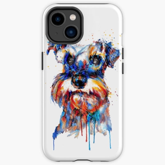 Protective iPhone Case Schnauzer Face Close Up Wirehaired Pedigree Breed Portrait Cover IP13/14 Magnetic MagSafe Compatible