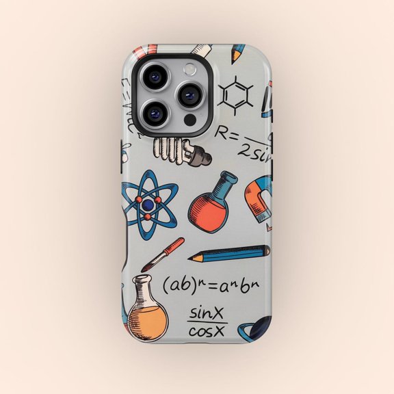 Protective iPhone Case Science Math Physics Chemistry Laboratory Blueprint Formula Slogan Case IP13/14 Magnetic MagSafe Compatible
