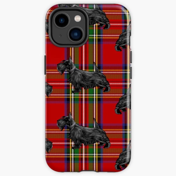 Protective iPhone Case Scottie Dog On Red Scottish Tartan Clan Plaid Heavy Duty Shockproof Hard Shell IP16 Magnetic MagSafe Compatible