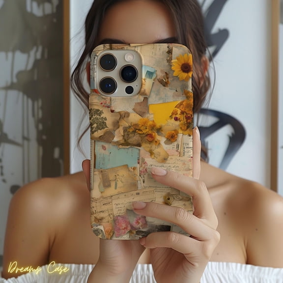 Protective iPhone Case Serendipity Scraps Collage Phone Case Vintage Ephemera Retro Style IP 14ProMax Magnetic MagSafe Compatible