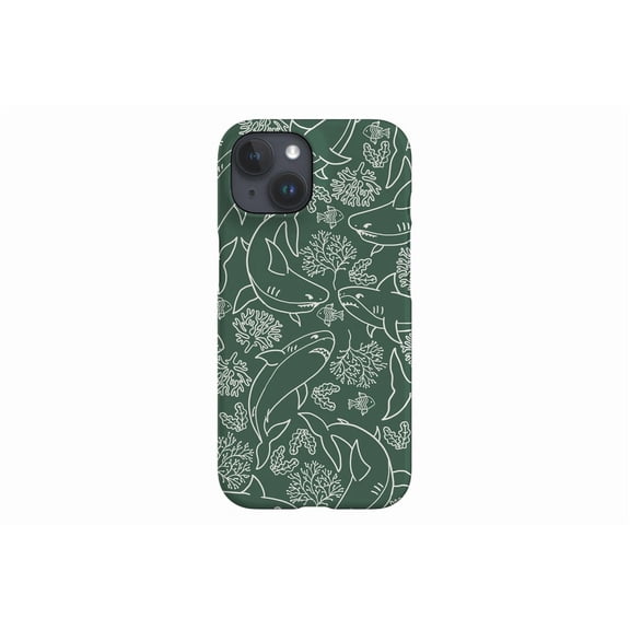 Protective iPhone Case Shark Coral Reef Khaki Green Ocean Design Predator Cover IP13/14 Magnetic MagSafe Compatible