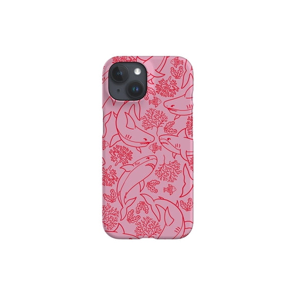 Protective iPhone Case Shark Coral Reef Ocean Line Art Pink Red Predator Cover IP15 Magnetic MagSafe Compatible