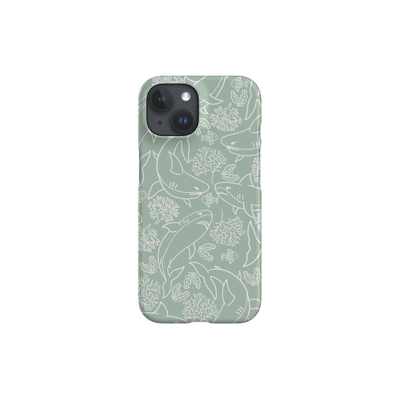 Protective iPhone Case Shark Coral Reef Ocean Sea Mint Green Predator Cover IP16 Magnetic MagSafe Compatible