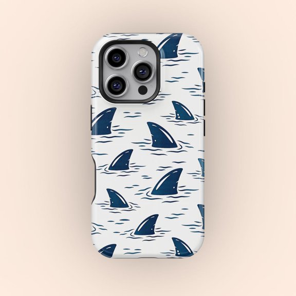 Protective iPhone Case Shark Fin Ocean Nautical Sea Life Predator Danger Guard IP15 Magnetic MagSafe Compatible