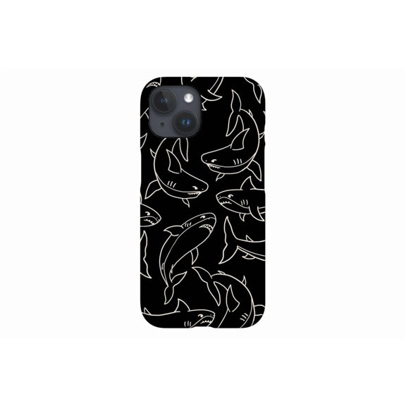 Protective iPhone Case Shark Line Art Black Ocean Sea Cover Predator Silhouette Shield IP15 Magnetic MagSafe Compatible