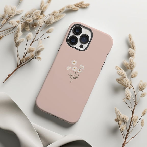 Protective iPhone Case Single Flower Minimal Floral Pattern Dainty Botanical Stem Outline Cover IP15 Magnetic MagSafe Compatible