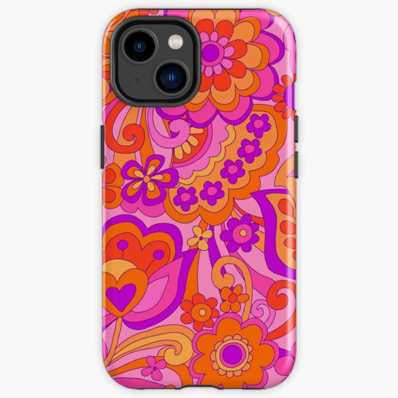 Protective iPhone Case Sixties Inspired Happy Design Protective Cell Phone Case Retro Aesthetic Cover IP15 Magnetic MagSafe Compatible