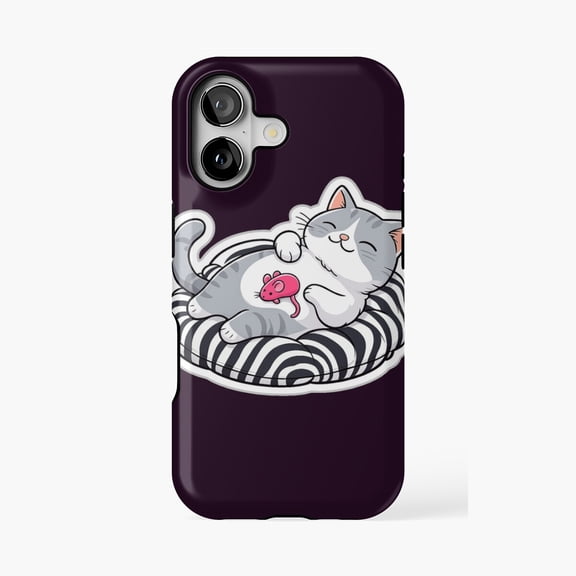 Protective iPhone Case Sleeping Cat Mouse Illustration Phone Case IP13/14 Magnetic MagSafe Compatible