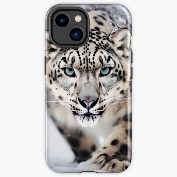 Protective iPhone Case Snow Leopard White Wild Cat Mountain Glacier Predator Portrait Cover IP15 Magnetic MagSafe Compatible
