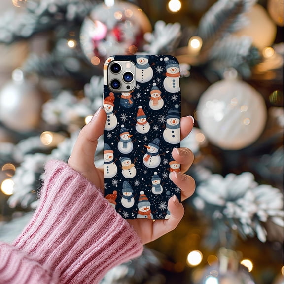 Protective iPhone Case Snowman Collage Snowflake Winter Frosty Neighborhood Houses Cover IP13/14 Magnetic MagSafe Compatible