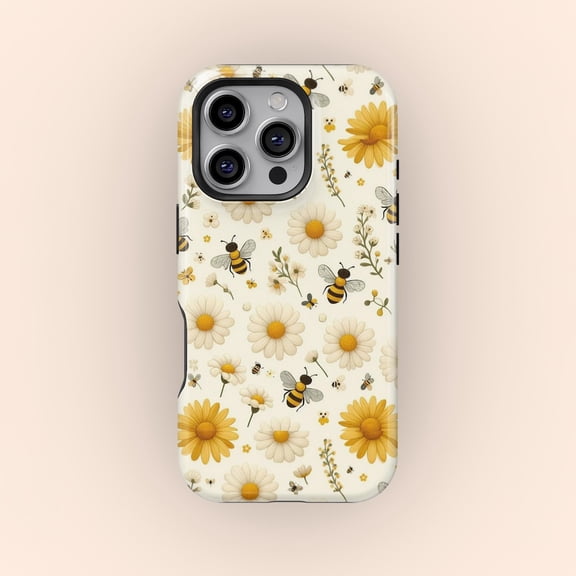 Protective iPhone Case Spring Bumblebee Floral Insect Honey Summer Botanical Garden Shield IP15 Magnetic MagSafe Compatible