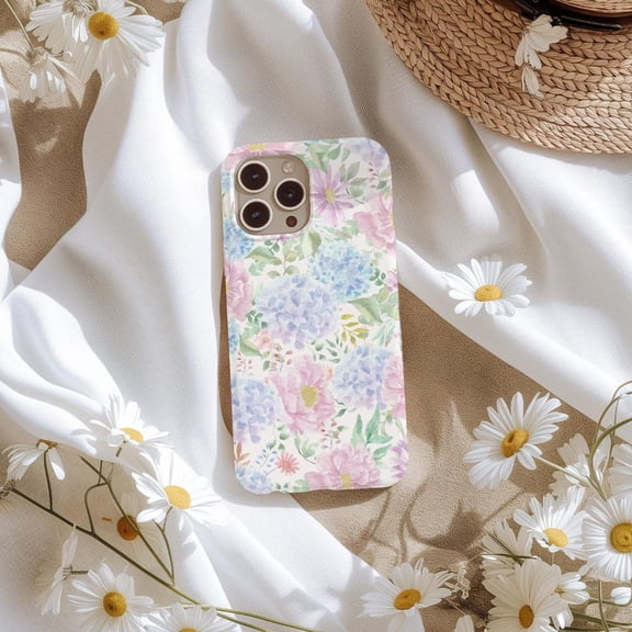 Protective iPhone Case Spring Floral Phone Case Hydrangea Blooms Spring Design IP13/14 Magnetic MagSafe Compatible